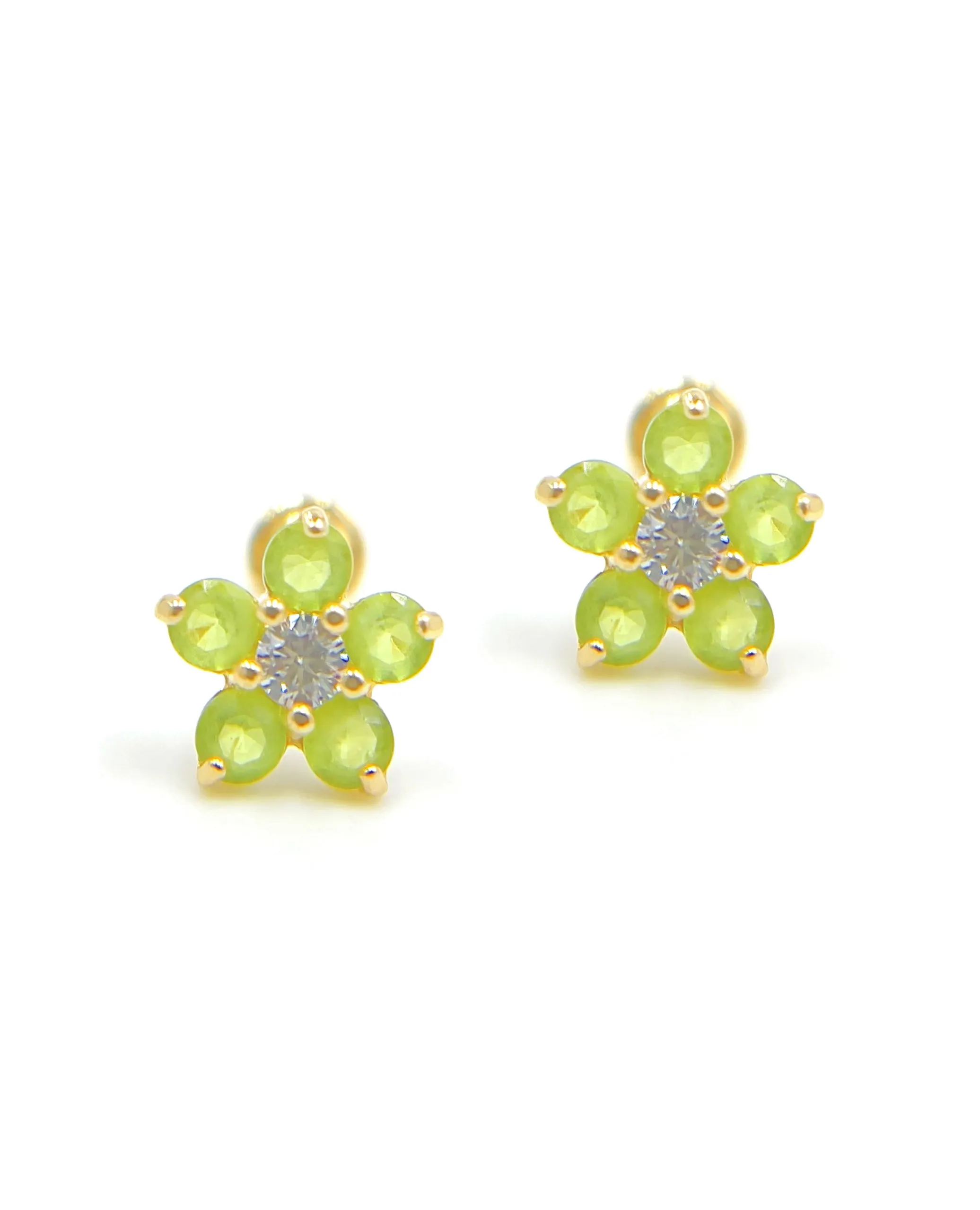 14k Yellow Gold Birthday Flower Earrings with Five Petals - August