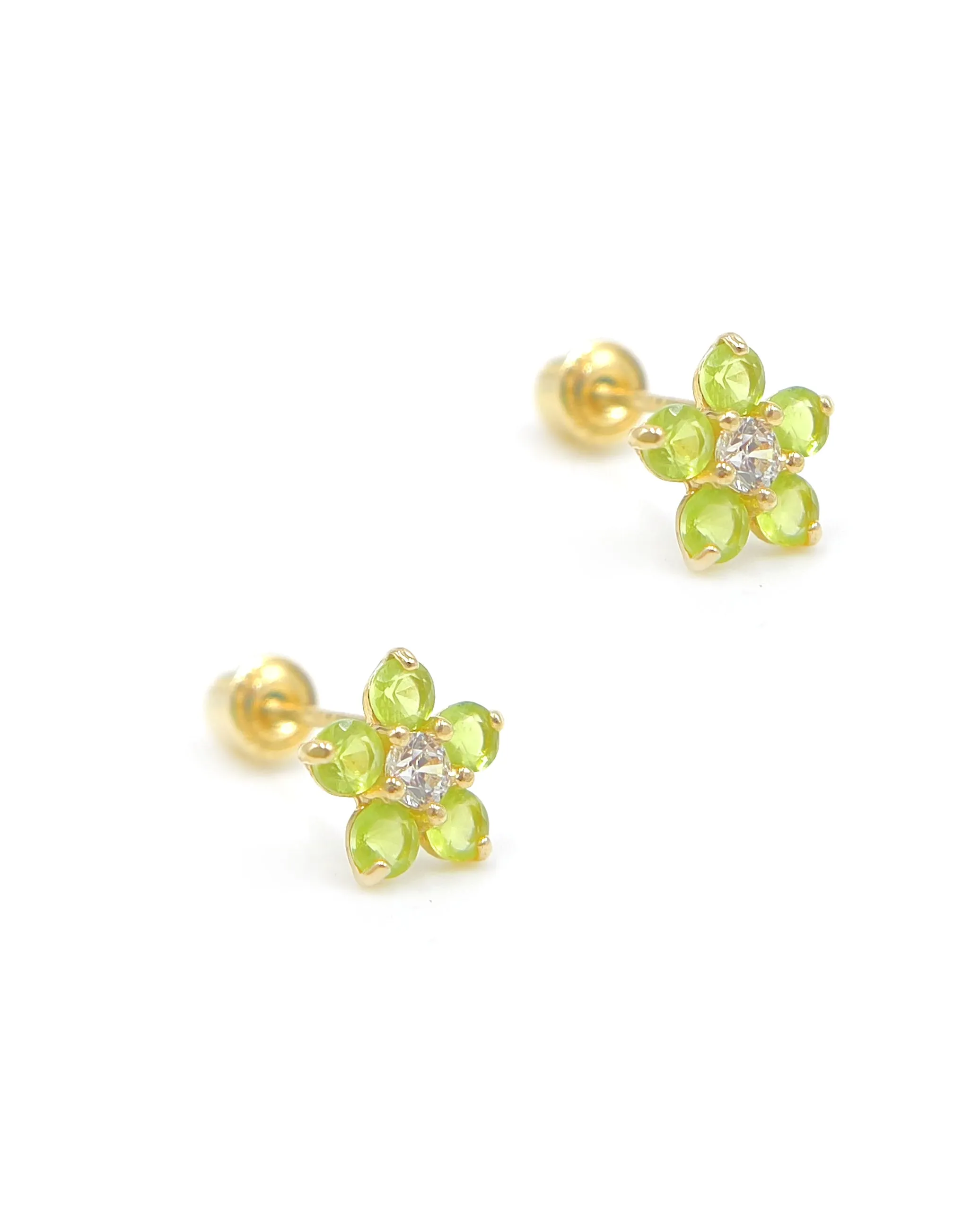 14k Yellow Gold Birthday Flower Earrings with Five Petals - August