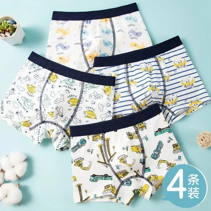 2pcs Children's Underwear Boy Panties Underpants Engineering Vehicle Cars Fire Engine Comfortable Shorts Briefs Boxers For Kids