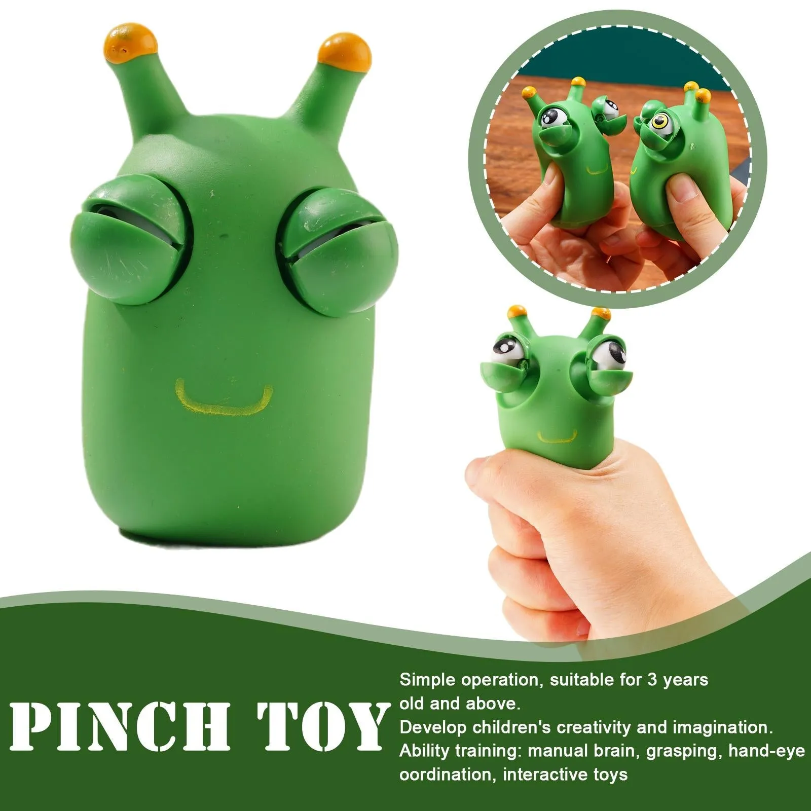 2pcs Funny Eyeball Popping Squeeze Toy Grass Worm Pinch Squishy Fidget Toy Antistress Eye Bouncing For Kids Adult Stress Relief