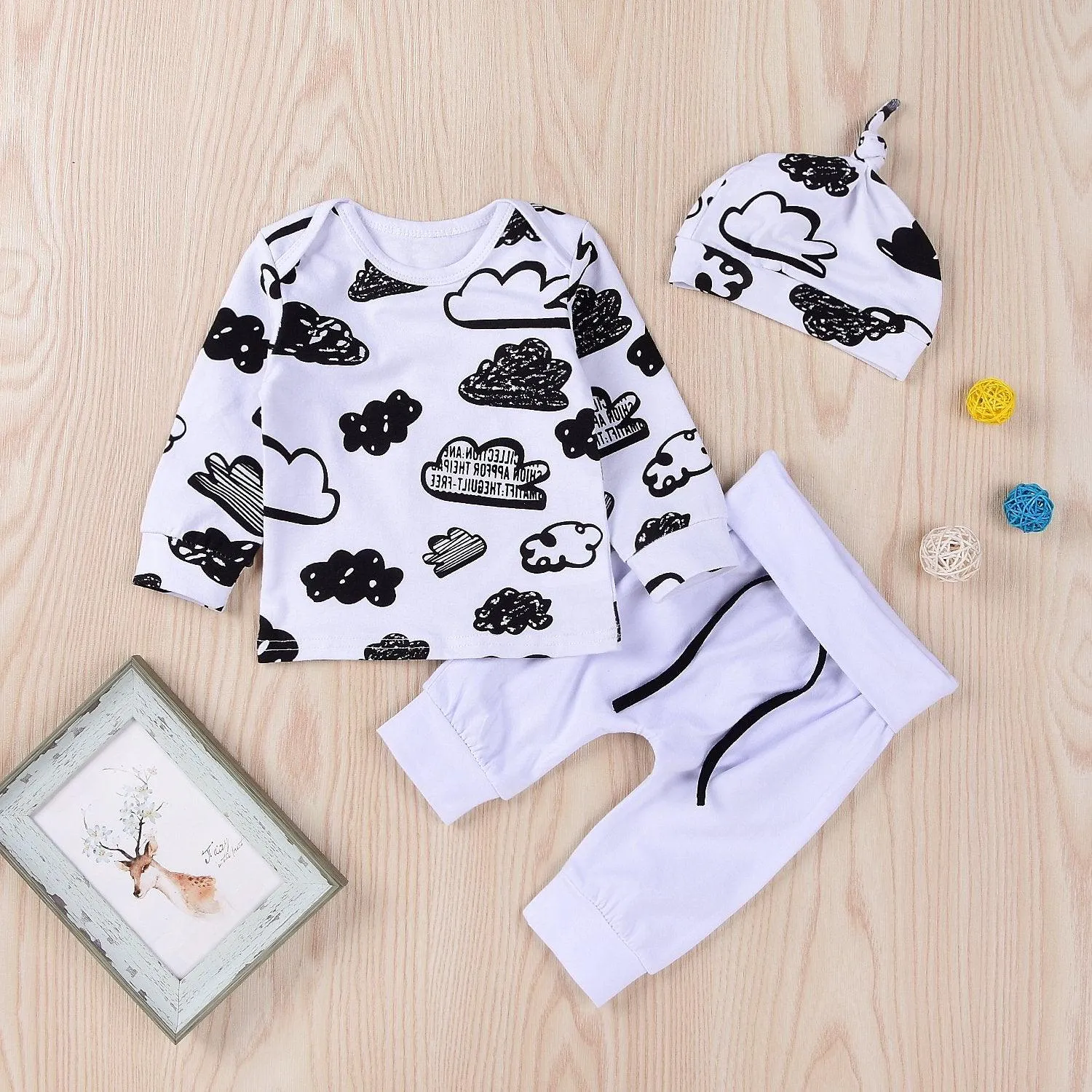 3-piece Cloud Printed Sweatshirt & Pants & Hat for Baby Boy Wholesale Children's Clothing