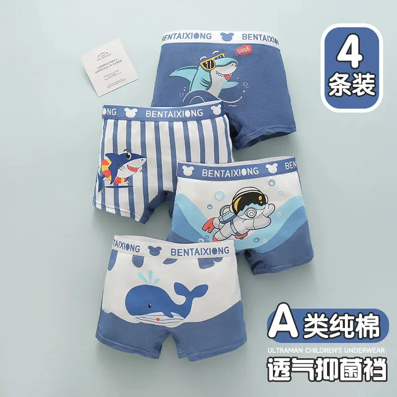 4pcs Boys Cotton Boxers Panties Cartoon Dinosaur Printed Kids Underwear Soft Children's Underpants Shorts Teenager Panties 1-14Y