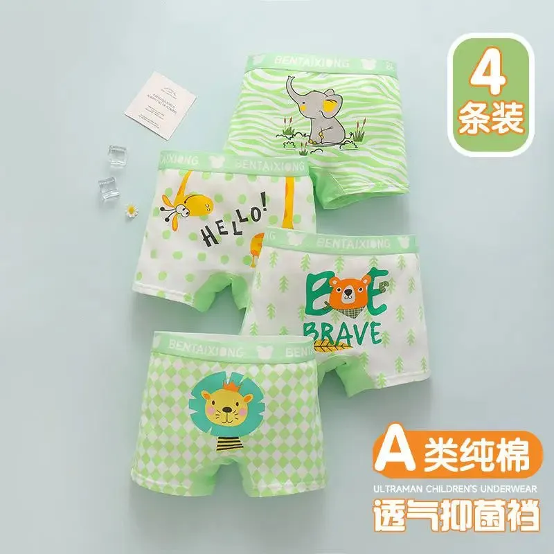 4pcs Boys Cotton Boxers Panties Cartoon Dinosaur Printed Kids Underwear Soft Children's Underpants Shorts Teenager Panties 1-14Y