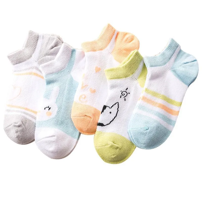 5-piece Cartoon Design Mesh Socks