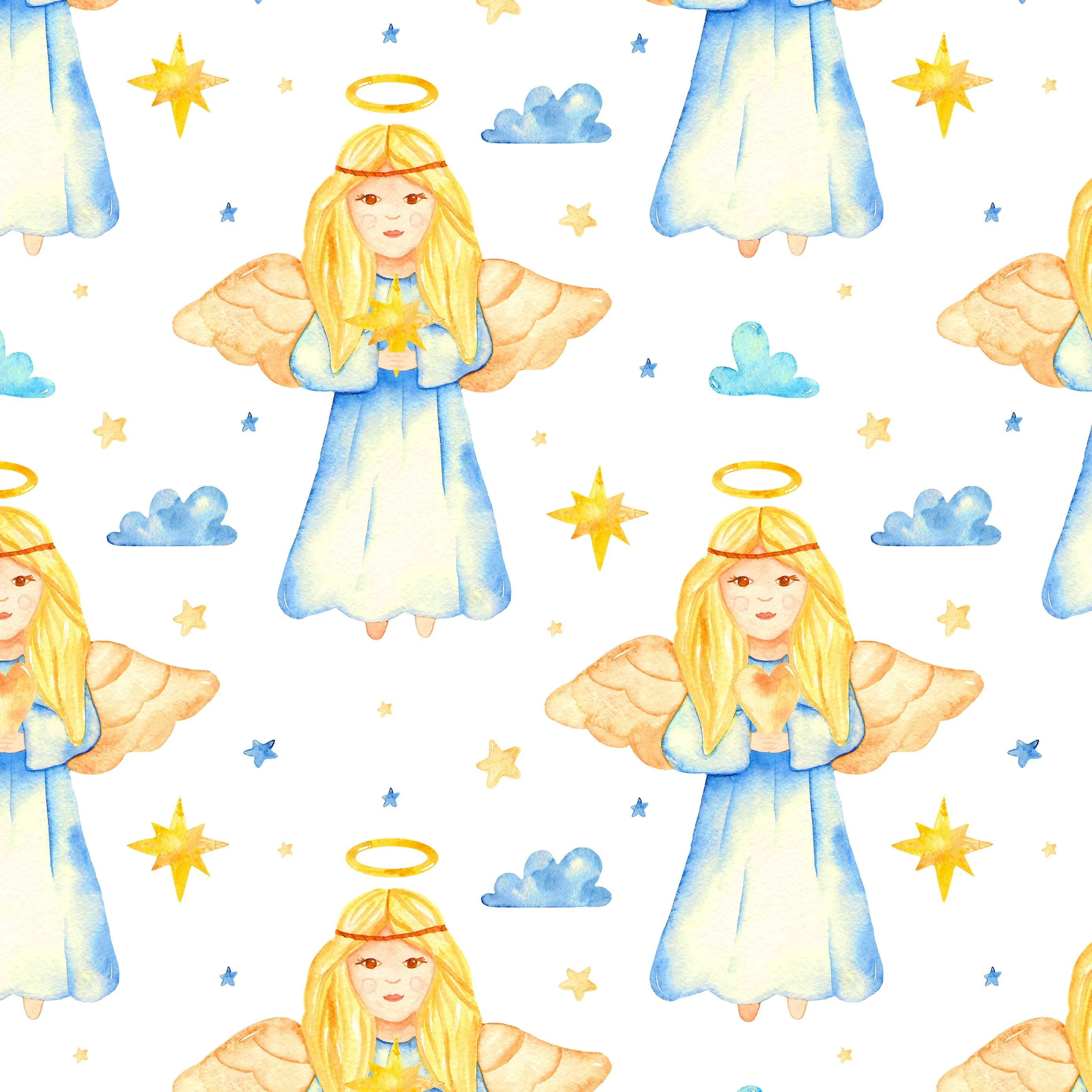 Angel Fabric, AC014, Children's Fabric, Angel Fabric, Yellow and Blue, Cotton or Fleece 2206