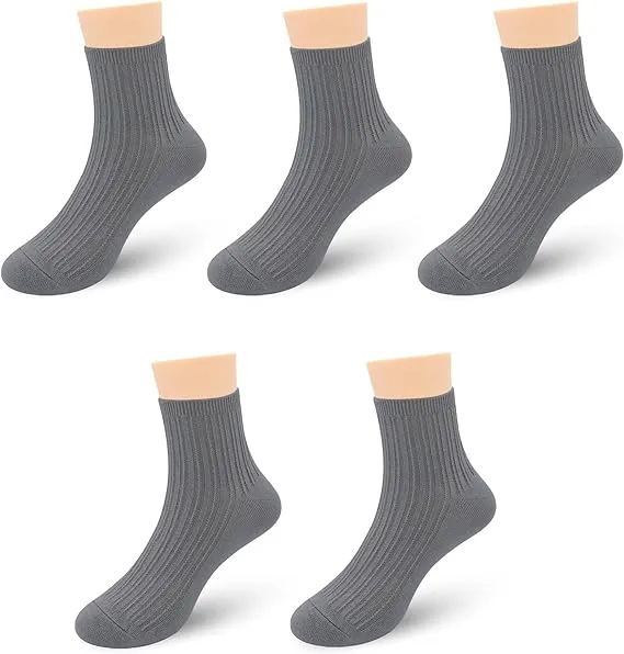 Bamboo Stretch Kids Ankle Sochool Kids Crew Socks Breathable Boy Girl 5 Pairs