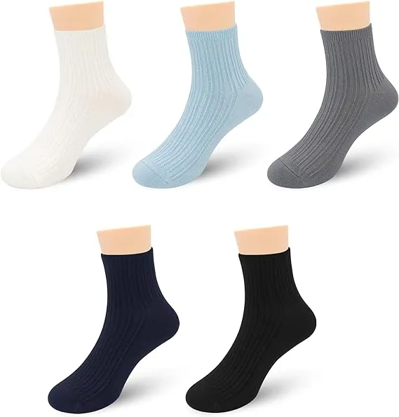 Bamboo Stretch Kids Ankle Sochool Kids Crew Socks Breathable Boy Girl 5 Pairs