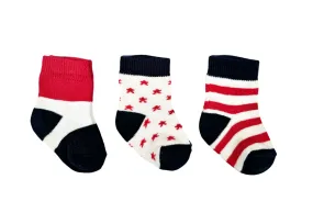 Bebetto Baby Boy Ankle Socks Stars and Stripes 3Pk Red (0-3mths)