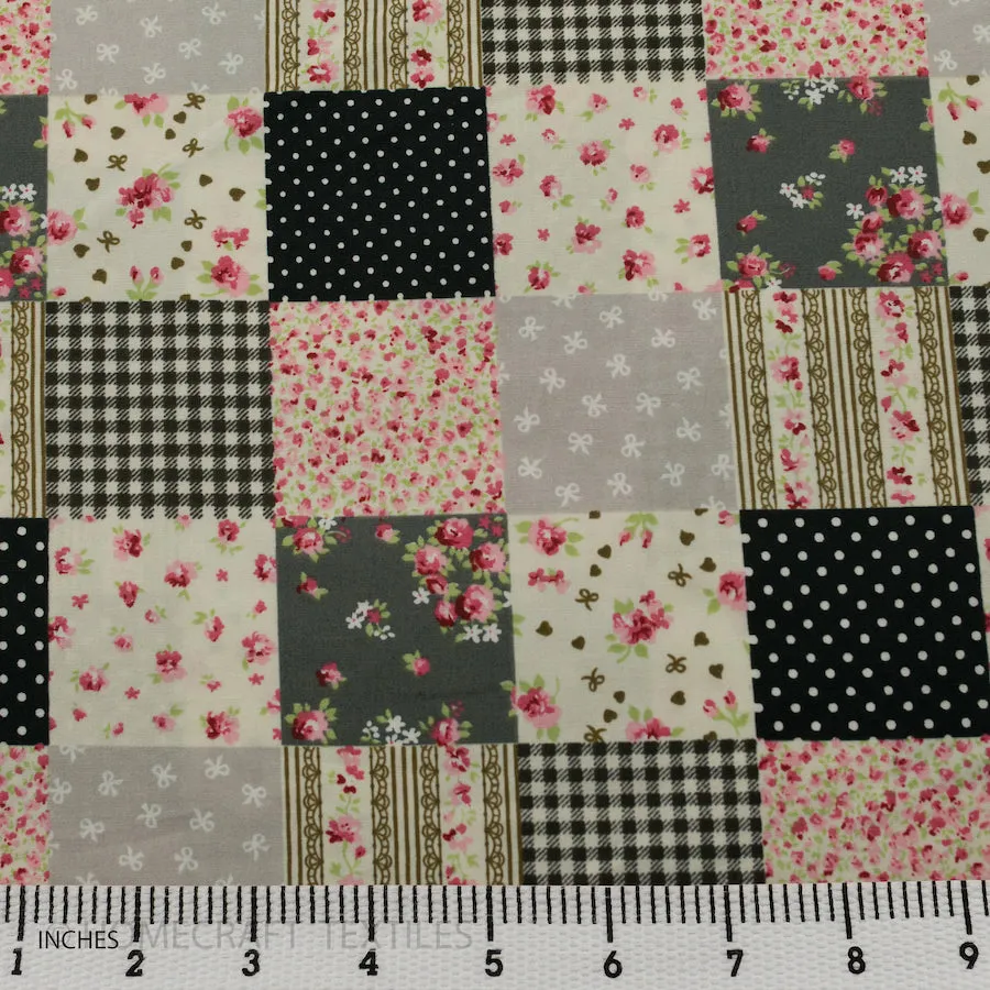 Black Floral Patchwork Cotton Print