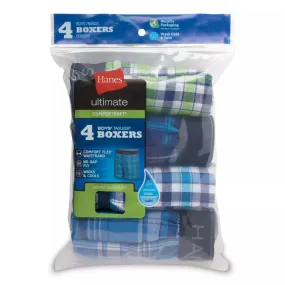 Boys 6-20 Hanes Ultimate Woven Boxer Briefs 4 Pack with Hanes Comfort Flex Waistband