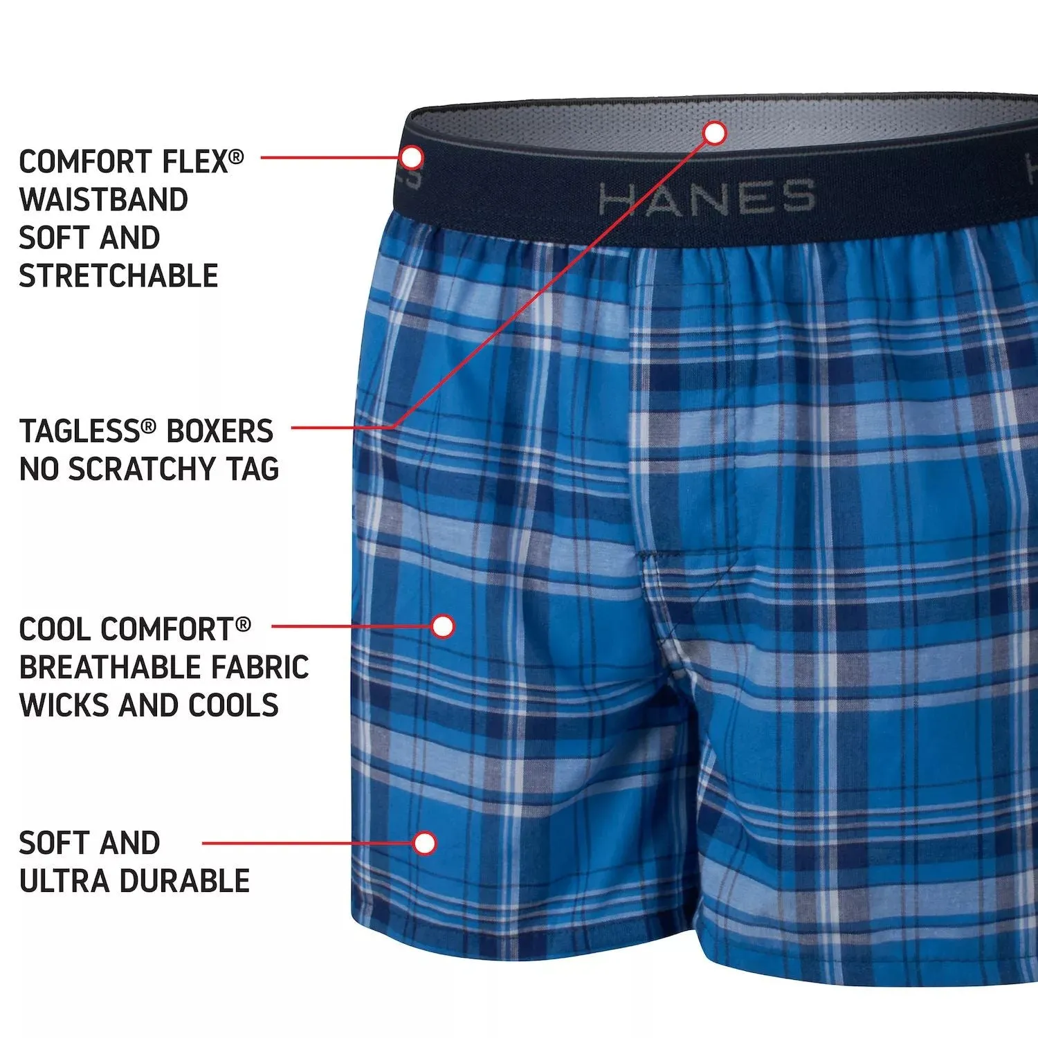 Boys 6-20 Hanes Ultimate Woven Boxer Briefs 4 Pack with Hanes Comfort Flex Waistband