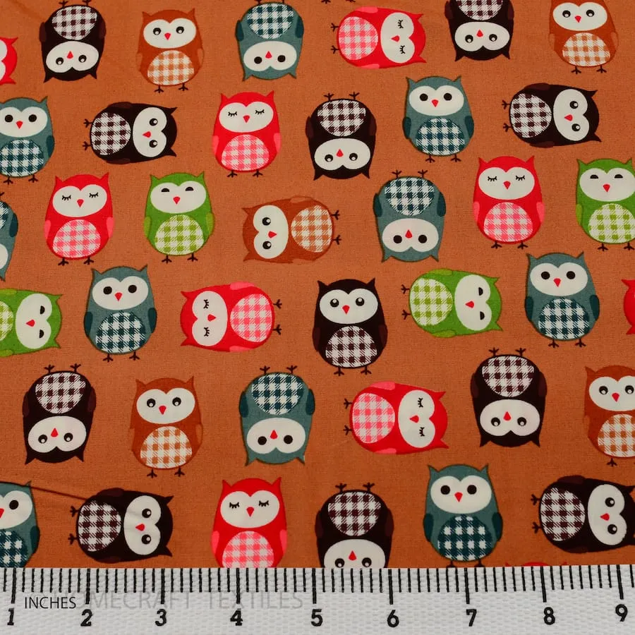 Brown Multi Owls Animal Cotton Print