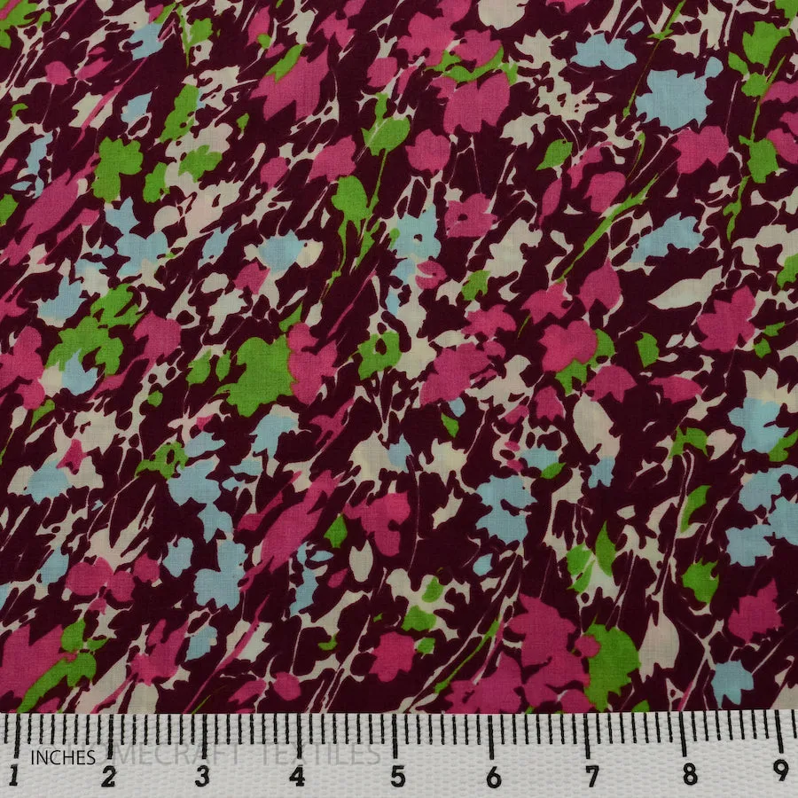 Burgundy Windswept Floral Cotton Print