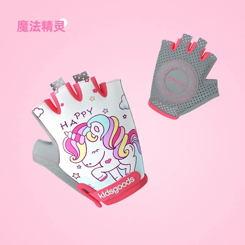 Children's Cycling Gloves Safe Cycling Pulley Sports Handguard Printing Cartoon Non-Slip Shock Absorption Kids Gloves