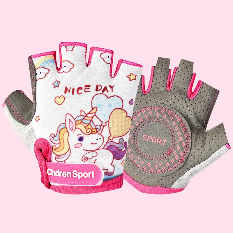 Children's Cycling Gloves Safe Cycling Pulley Sports Handguard Printing Cartoon Non-Slip Shock Absorption Kids Gloves