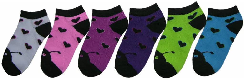 children's no show socks - black heart fish patterns - size 6-8 Case of 360