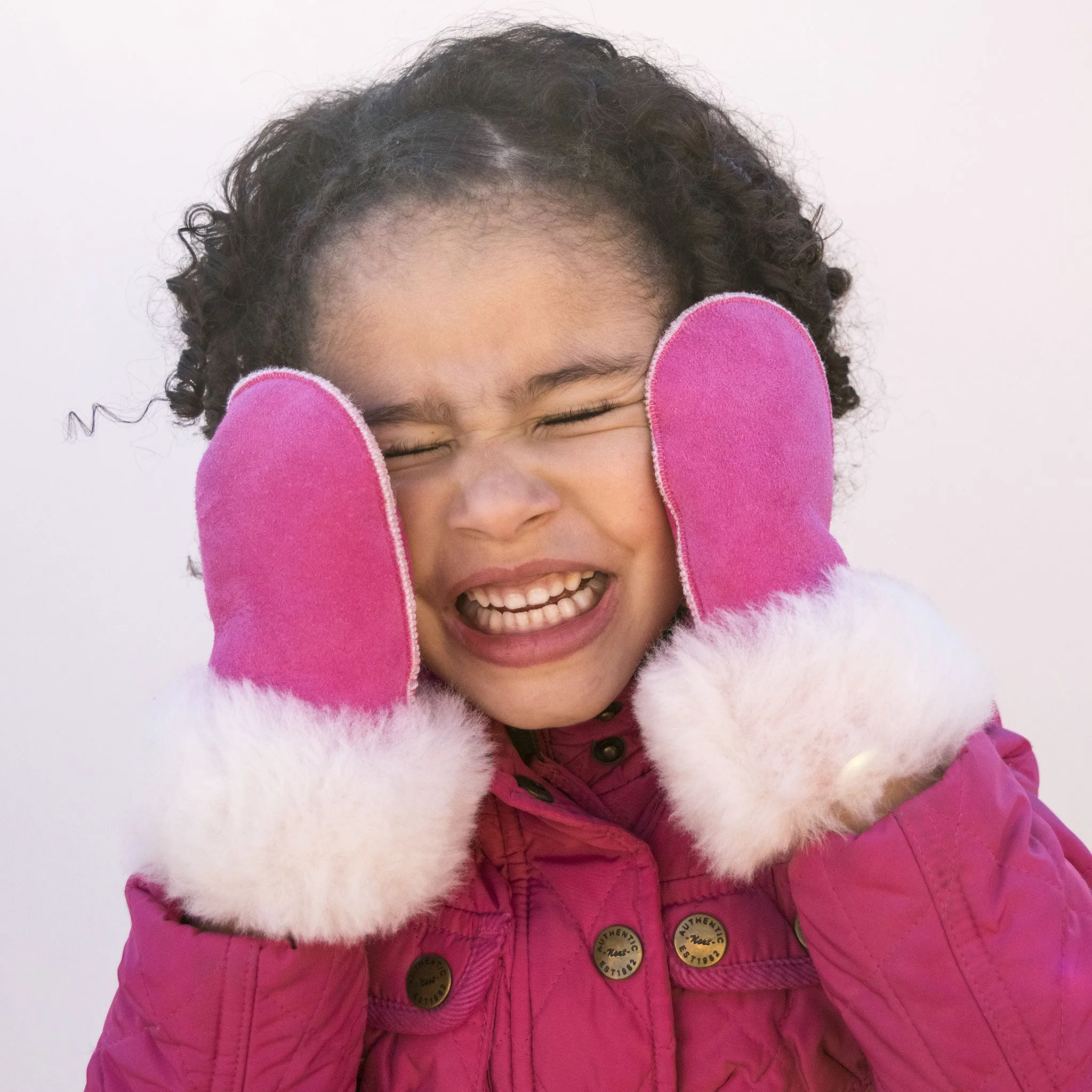 Children's Sheepskin Suede Mittens - Bright Pink