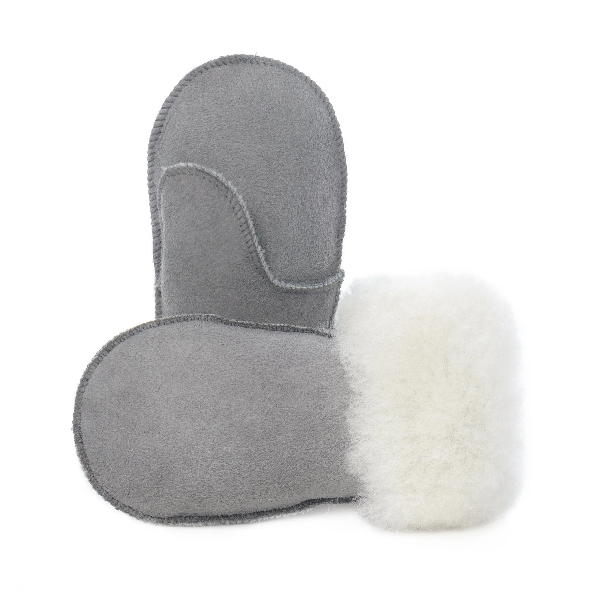 Children's Sheepskin Suede Mittens - Grey/White