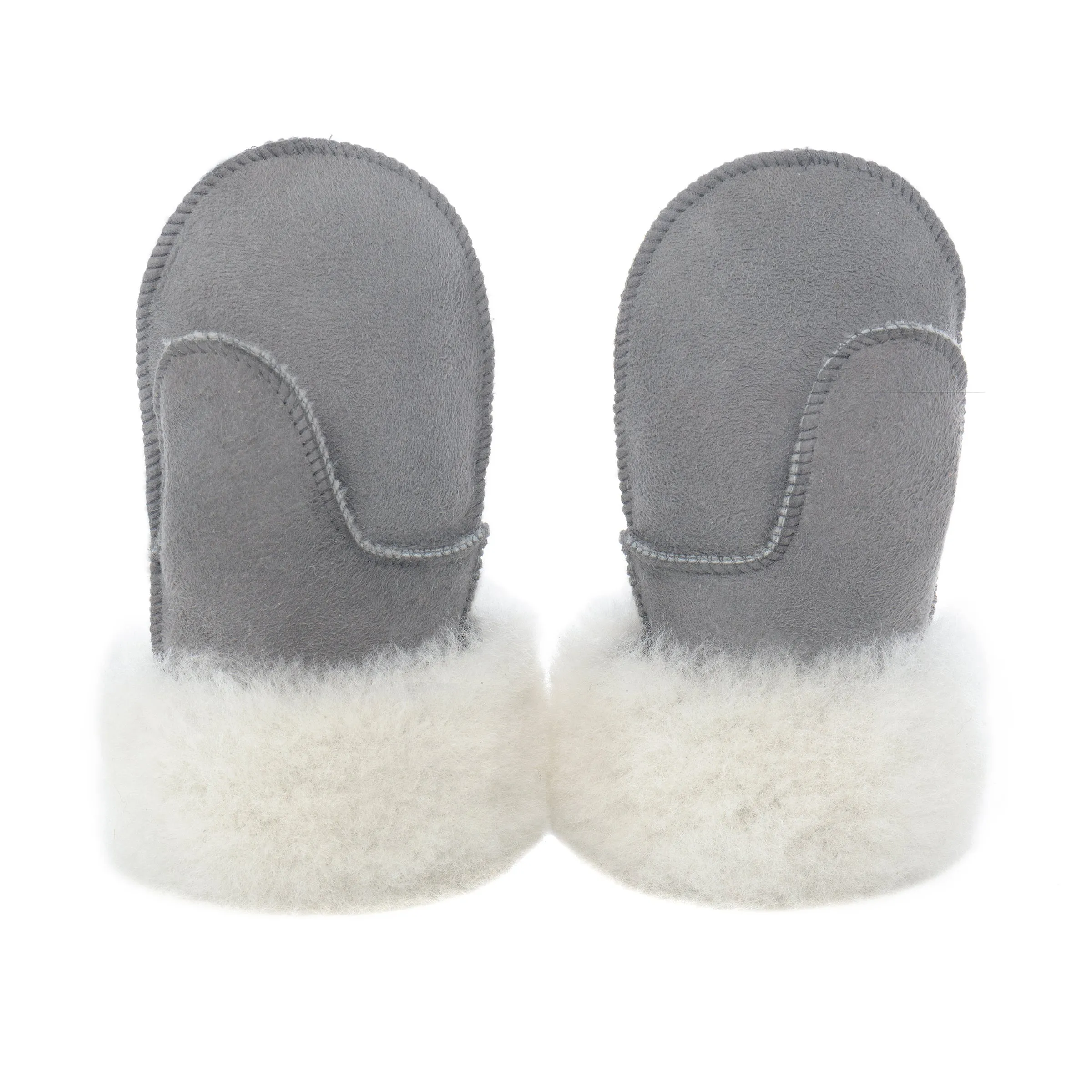 Children's Sheepskin Suede Mittens - Grey/White