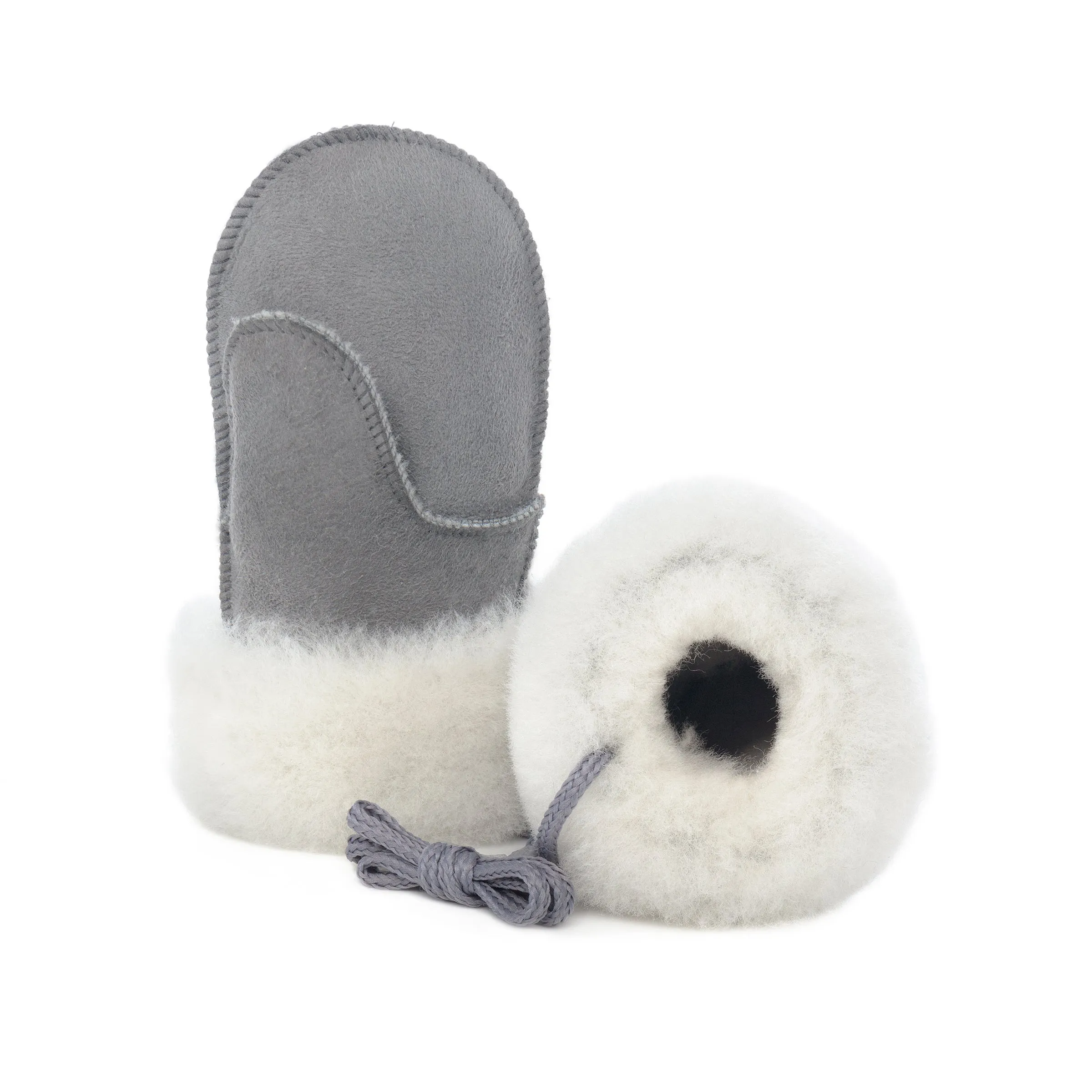 Children's Sheepskin Suede Mittens - Grey/White