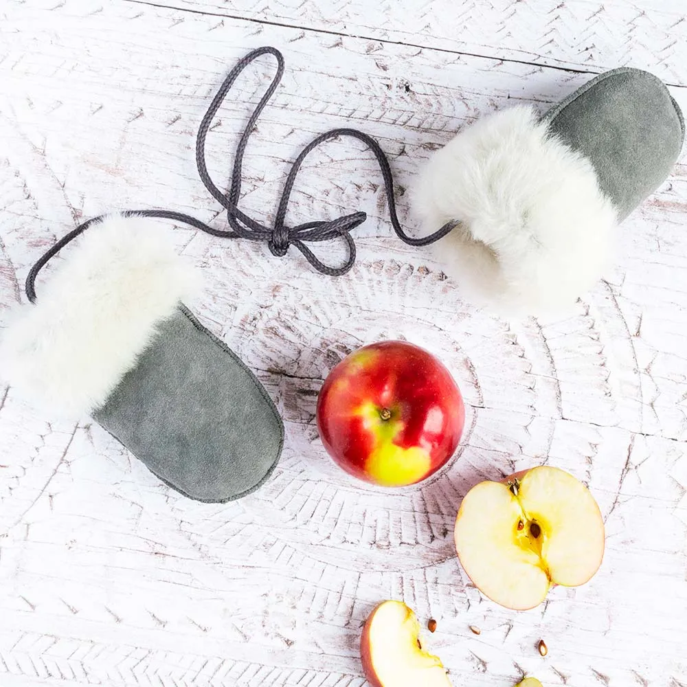 Children's Sheepskin Suede Mittens - Grey/White