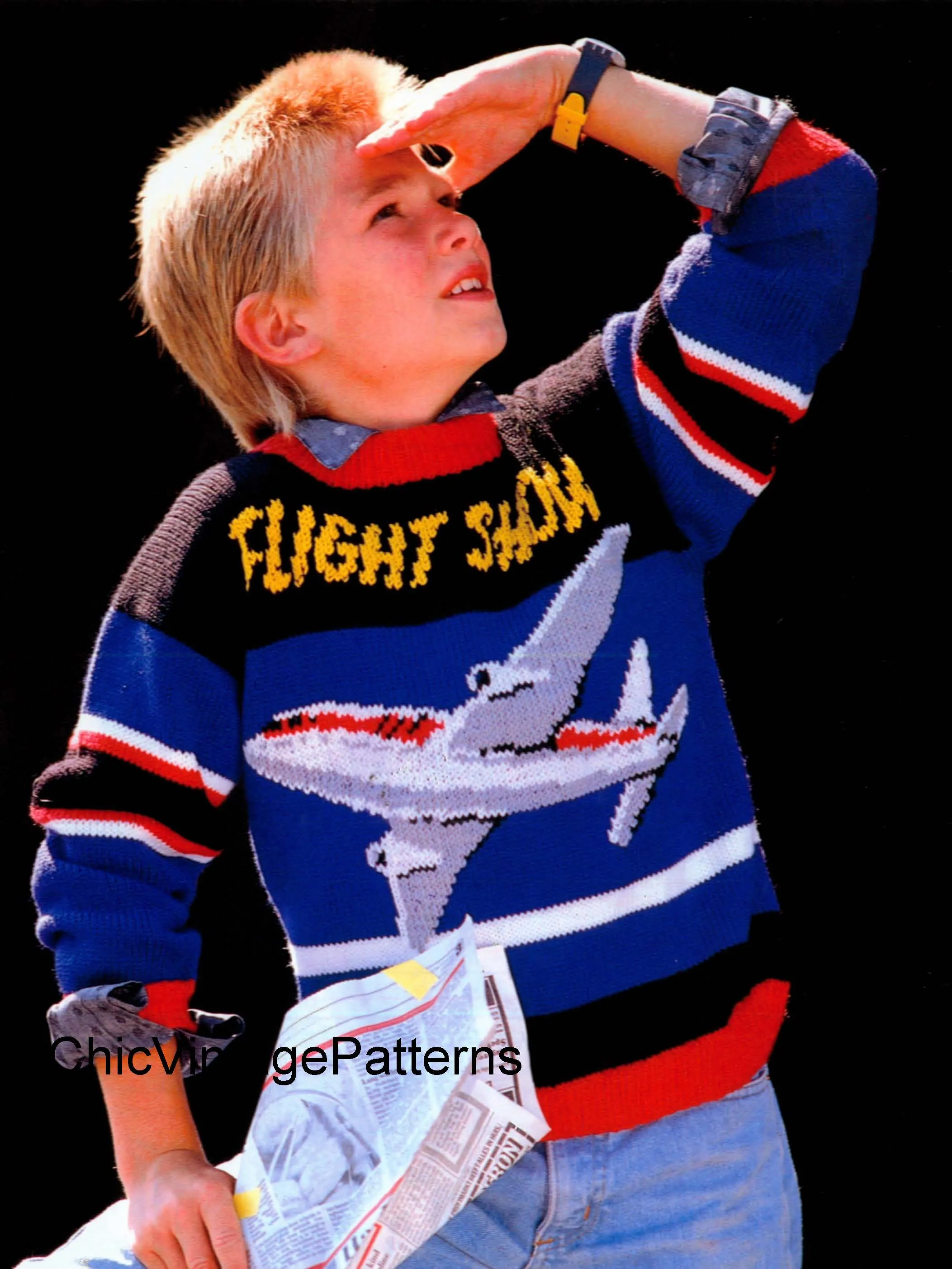 Children's Sweater Knitting Pattern, Flight Show Jumper, Instant Download