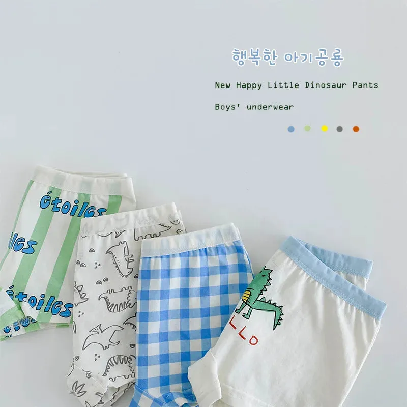 Children's Underwear Kids Panties Boys Cotton Briefs Cartoon Bear Dinosaur Pattern 4pcs/pack Soft Four Seasons Boxers