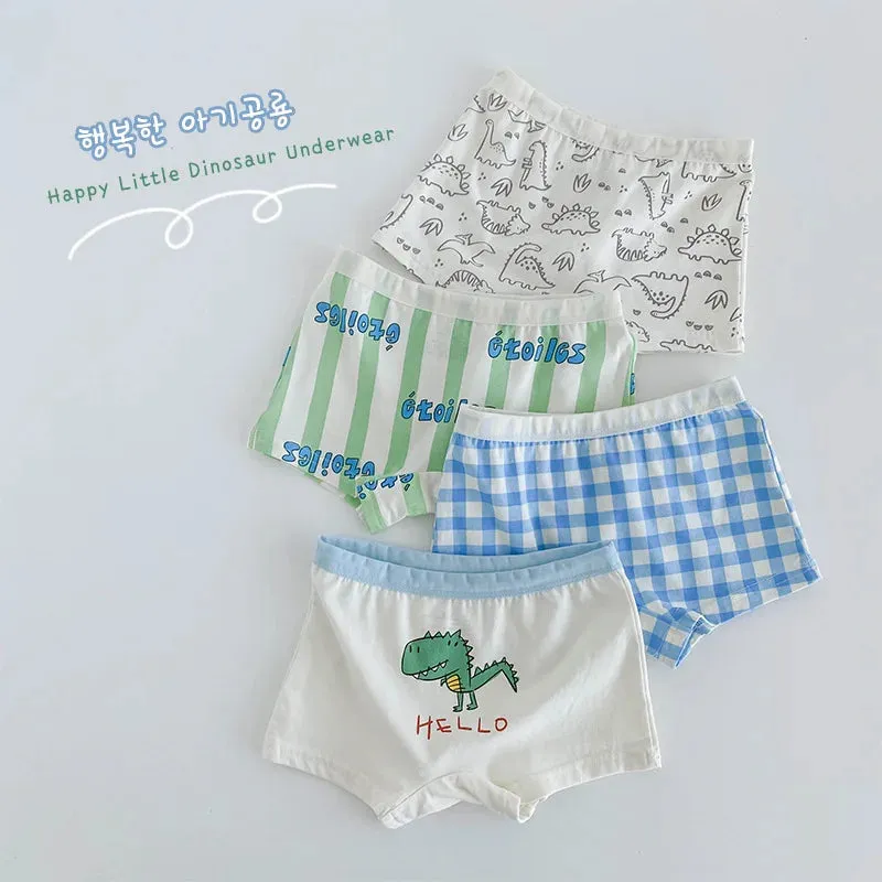 Children's Underwear Kids Panties Boys Cotton Briefs Cartoon Bear Dinosaur Pattern 4pcs/pack Soft Four Seasons Boxers