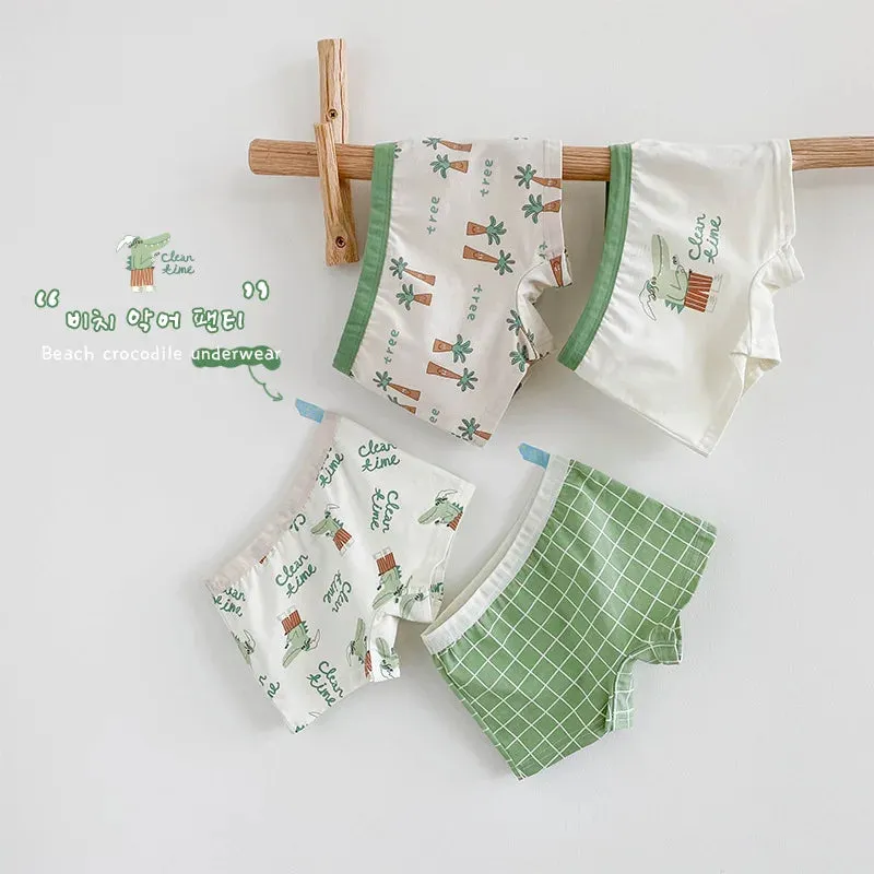 Children's Underwear Kids Panties Boys Cotton Briefs Cartoon Bear Dinosaur Pattern 4pcs/pack Soft Four Seasons Boxers