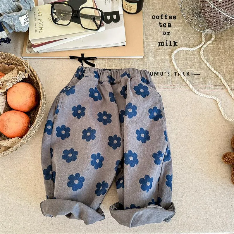 Children's Washed Cotton Full Printed Loose Casual Pants