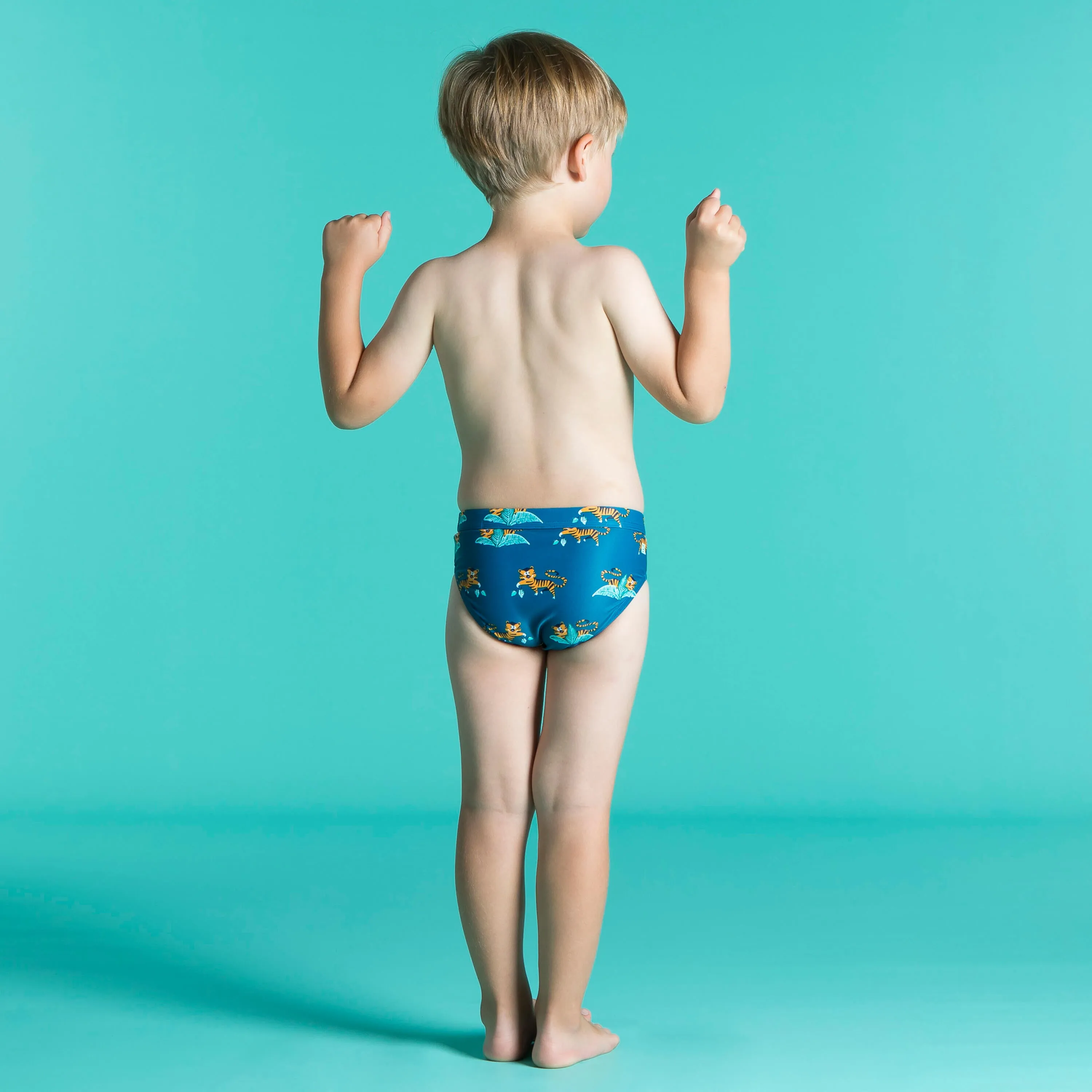 Children's/children's swimming trunks with print tiger blue NABAIJI Berlin blue/pastel mint gray