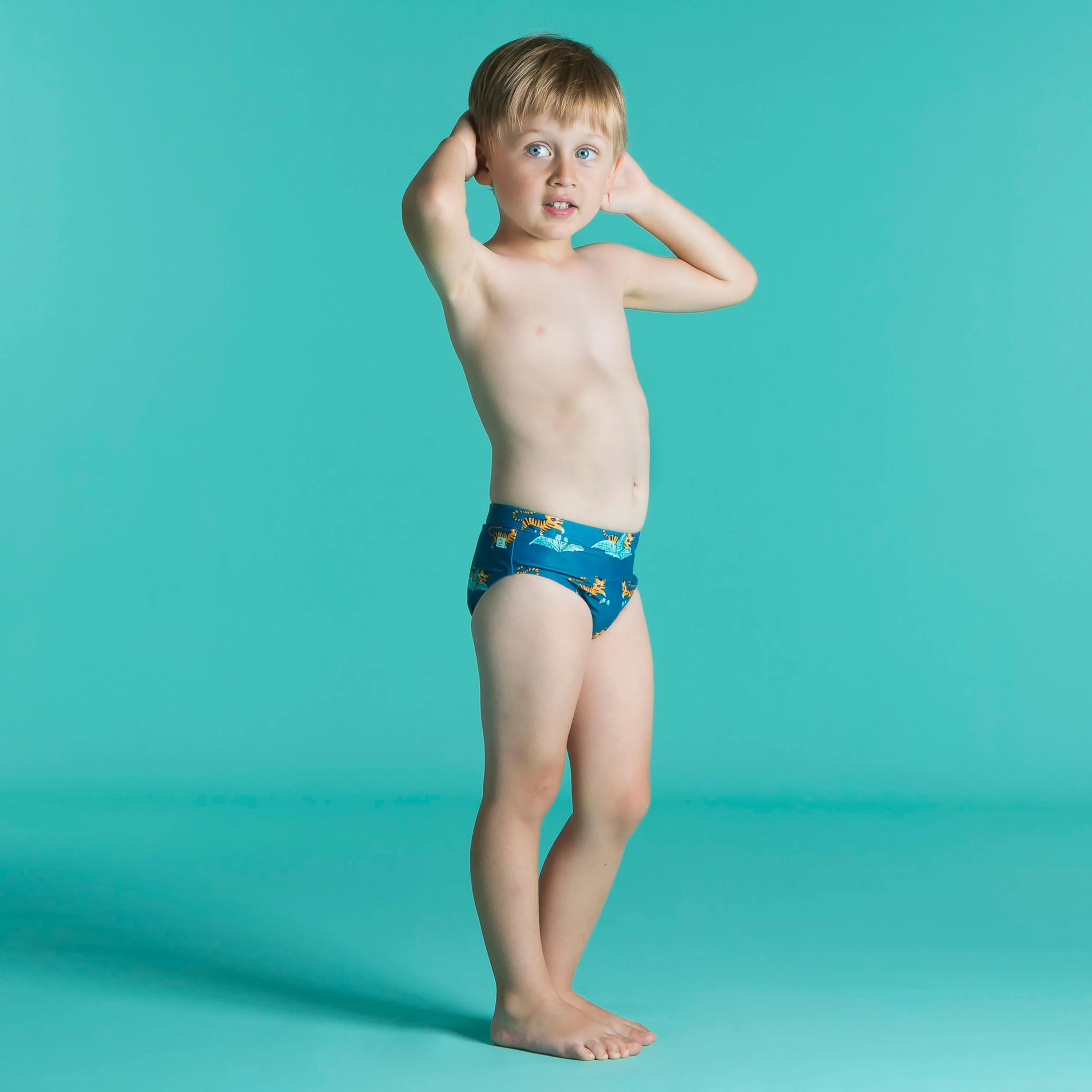 Children's/children's swimming trunks with print tiger blue NABAIJI Berlin blue/pastel mint gray