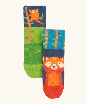 Frugi Fun Fold Over Socks - Red Panda 2 Pack