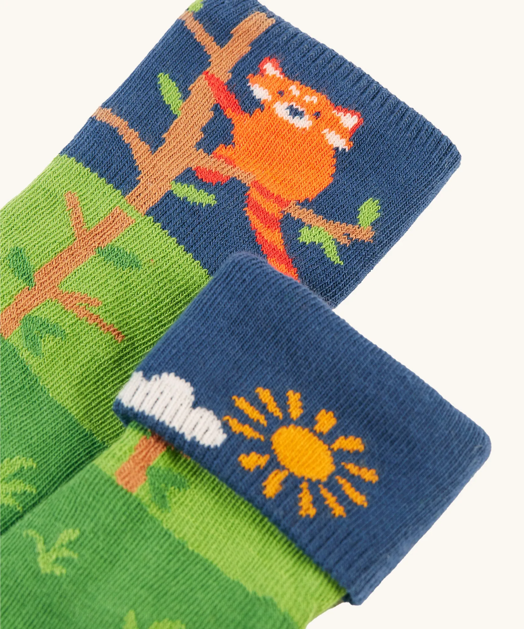 Frugi Fun Fold Over Socks - Red Panda 2 Pack