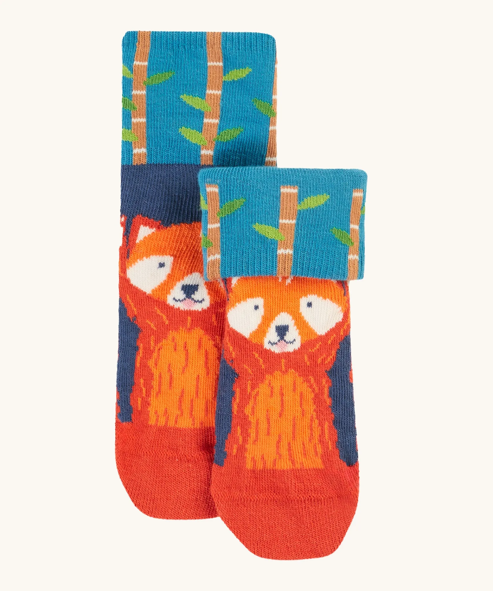 Frugi Fun Fold Over Socks - Red Panda 2 Pack