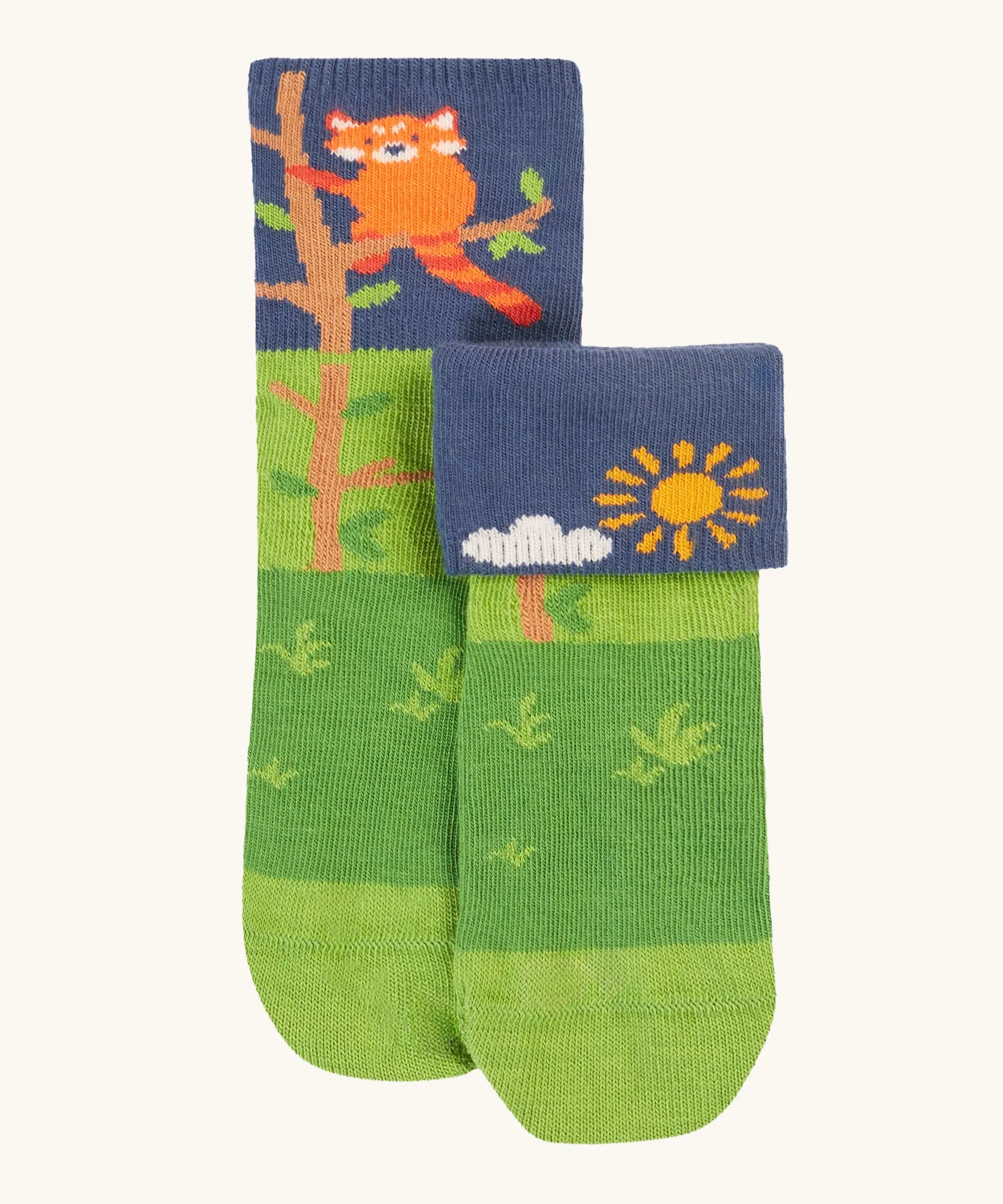 Frugi Fun Fold Over Socks - Red Panda 2 Pack