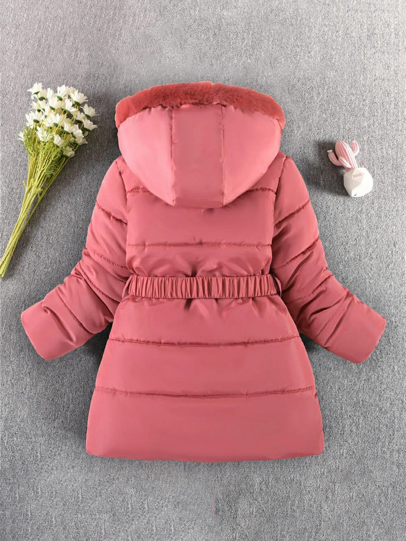 Girls teenagers' mid-length cotton coat with fleece and thickening