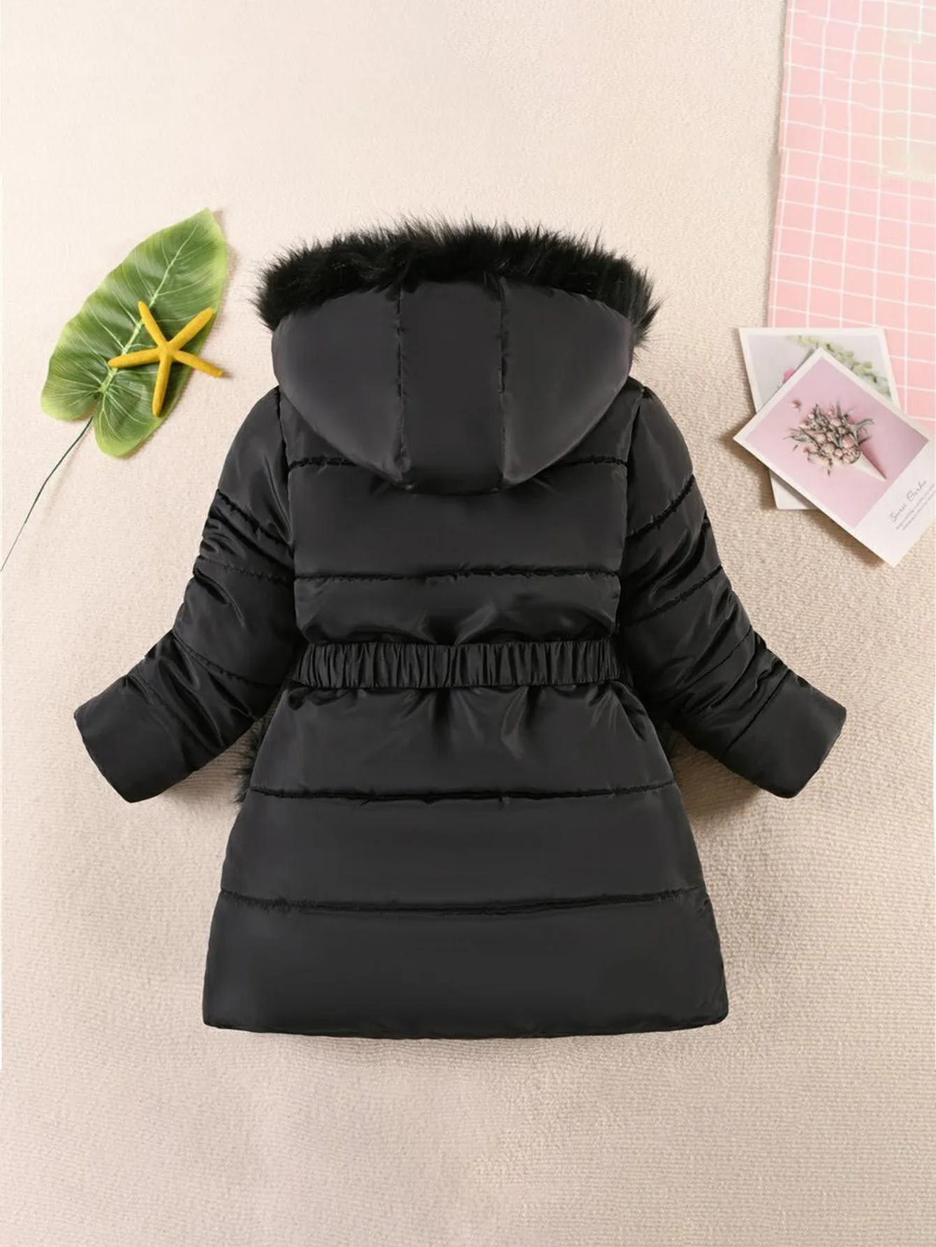 Girls teenagers' mid-length cotton coat with fleece and thickening