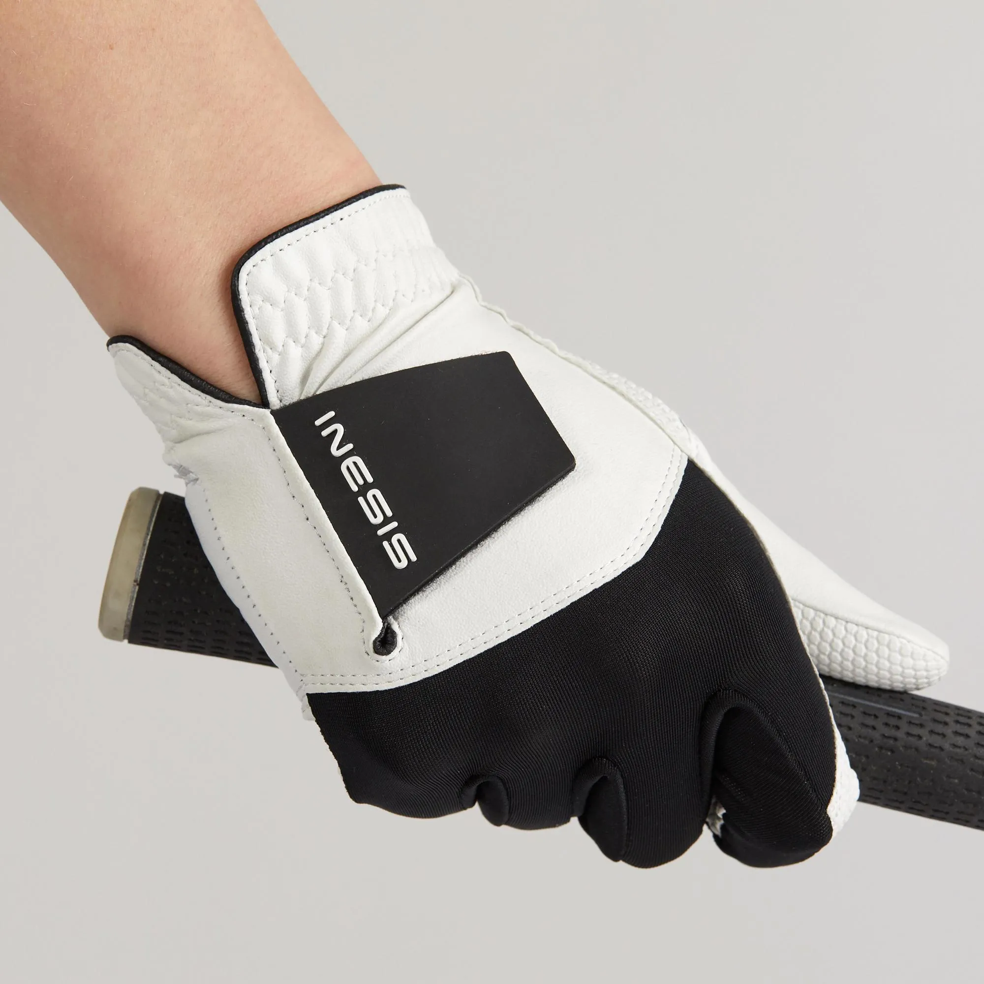 Golf glove children's left hand white INESIS, white black