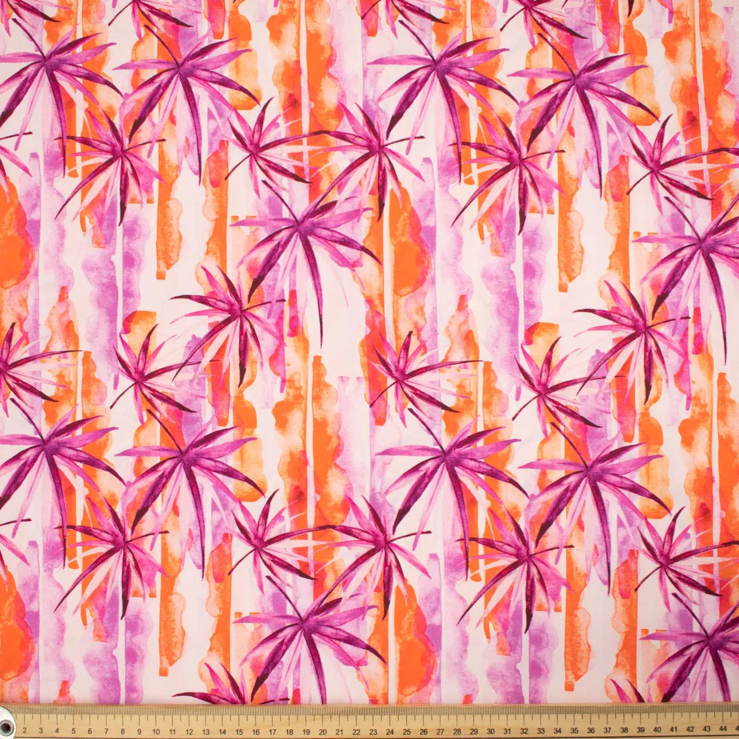 Hawaii Style Collection #03 Pink Leaves & Orange Watercolour Shading Stripes Cotton Prints