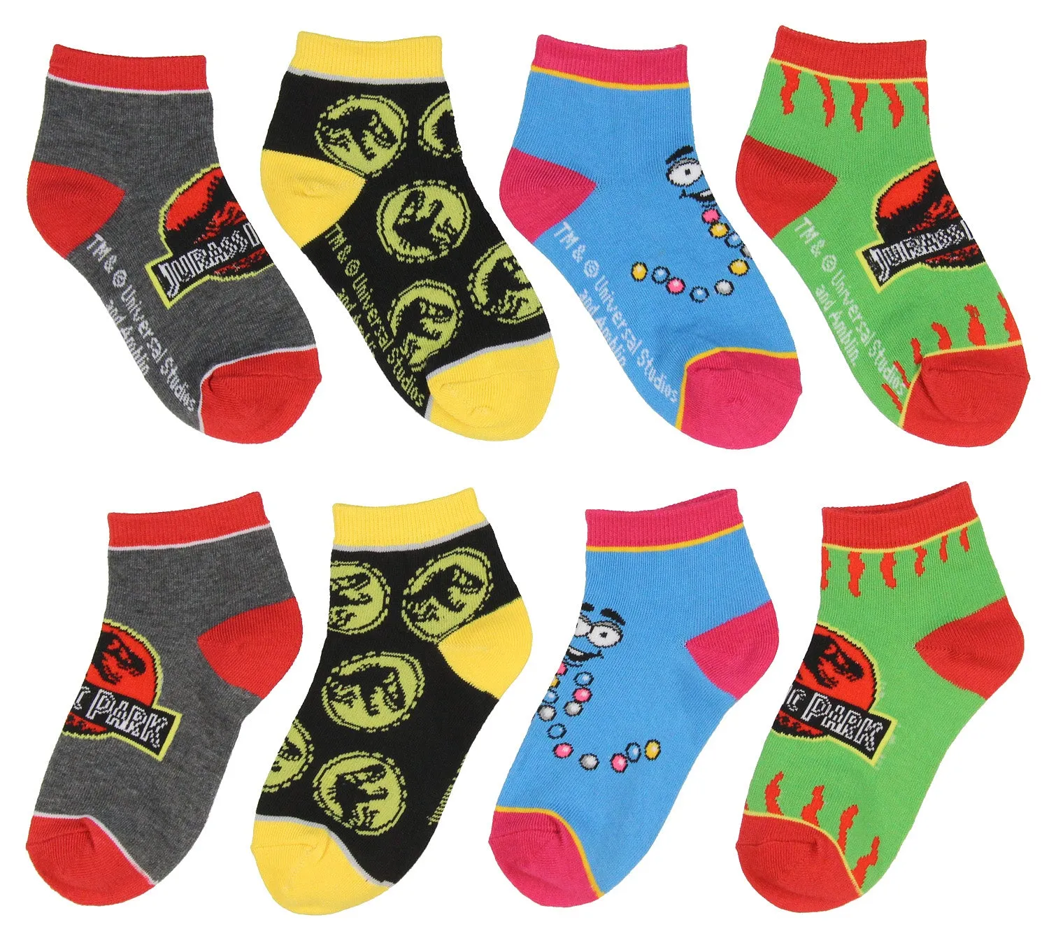 Jurassic Park Socks Kids T-Rex Dinosaur World Ankle No Show Socks - 4 Pack