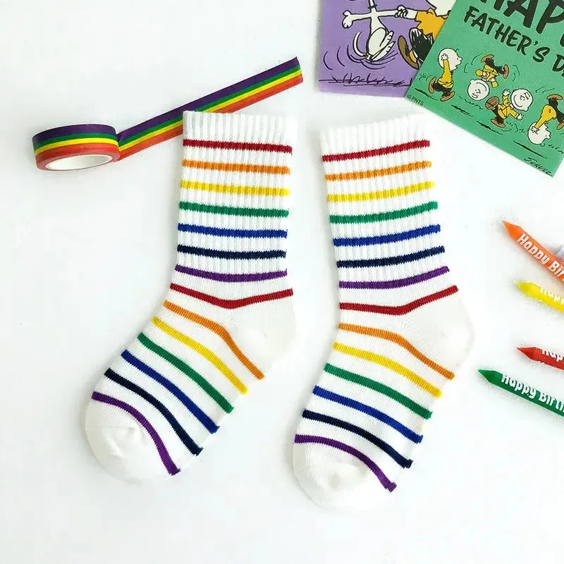 Kids Fashion Rainbow Stripe Breathable Cotton Socks