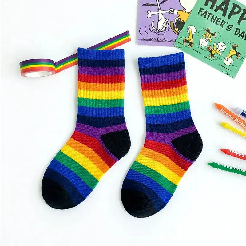 Kids Fashion Rainbow Stripe Breathable Cotton Socks