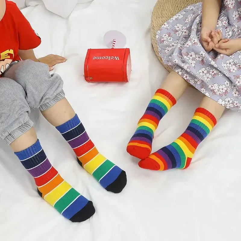 Kids Fashion Rainbow Stripe Breathable Cotton Socks