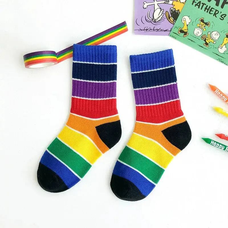 Kids Fashion Rainbow Stripe Breathable Cotton Socks