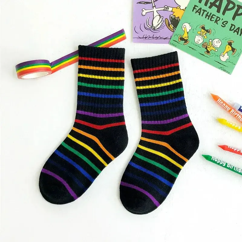 Kids Fashion Rainbow Stripe Breathable Cotton Socks