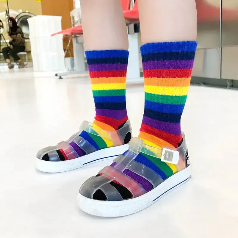 Kids Fashion Rainbow Stripe Breathable Cotton Socks