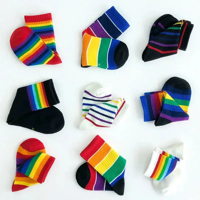 Kids Fashion Rainbow Stripe Breathable Cotton Socks