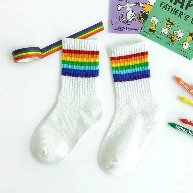 Kids Fashion Rainbow Stripe Breathable Cotton Socks