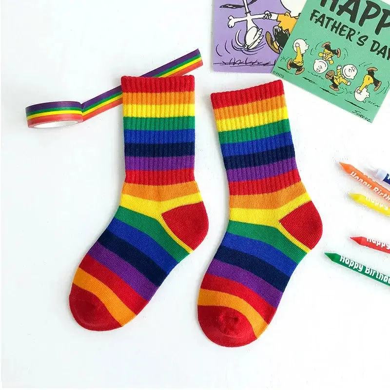 Kids Fashion Rainbow Stripe Breathable Cotton Socks